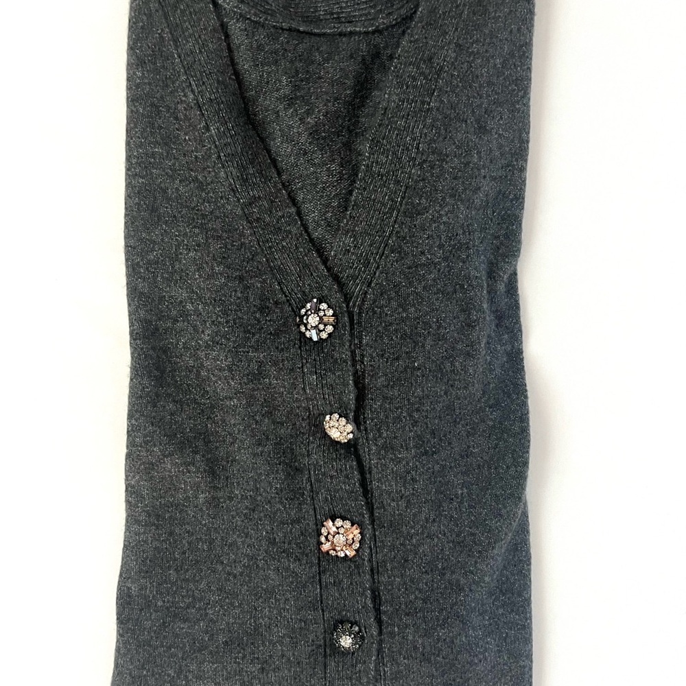 CeCe Charcoal Gray Embellished Button Cardigan – Soft Knit V-Neck Sweater SZ: S - Picture 9 of 14